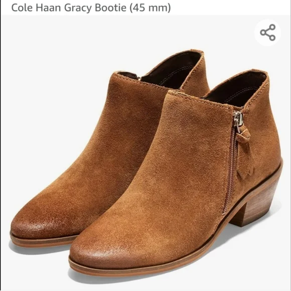Cole Haan Gracy Bootie (45 mm) Earthen Agora Burnished Suede Boots - Picture 2 of 16